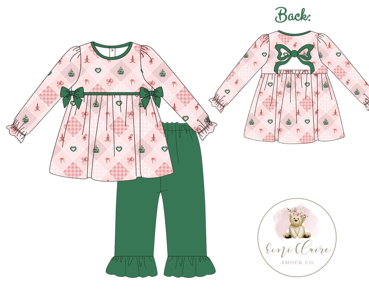 PO BOW BACK CHRISTMAS PANT SET (NON-CUSTOMIZABLE, PLEASE LEAVE BOX BLANK) ETA NOVEMBER TO ECSC