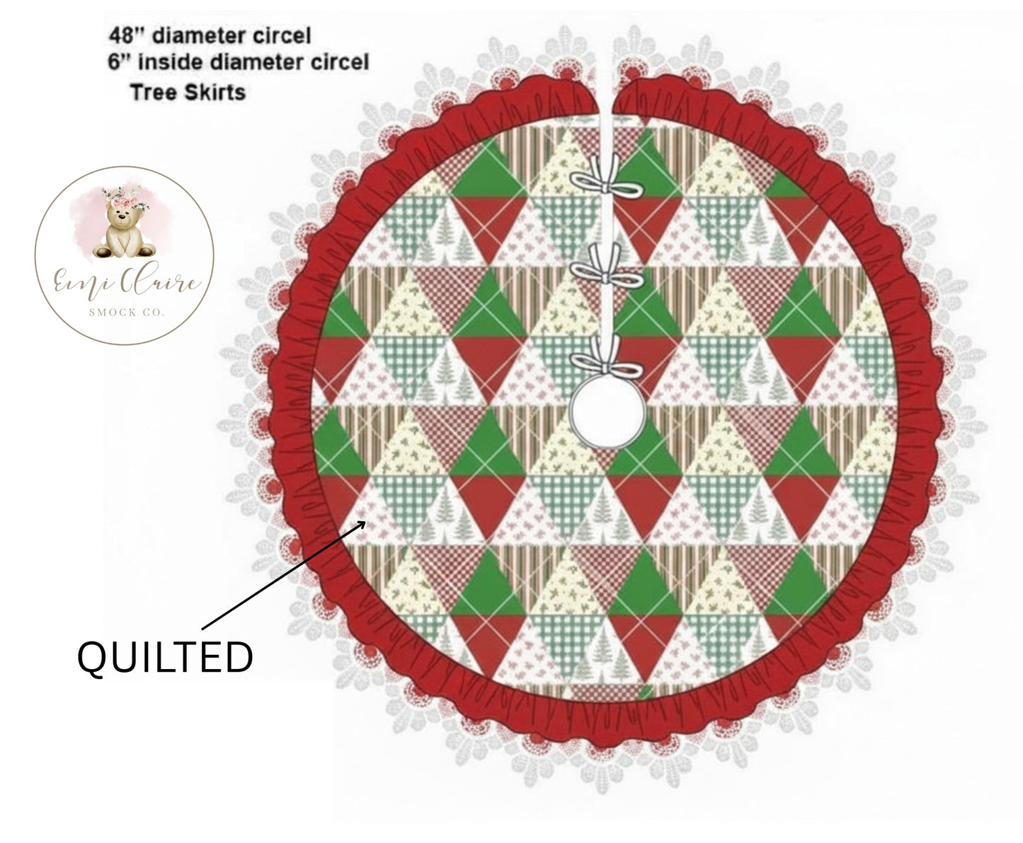 PO QUILTED EMI CLAIRE’S CHRISTMAS PATCHWORK TREE SKIRT - (NOT CUSTOMIZABLE, PLEASE LEAVE BOX BLANK) ETA NOVEMBER TO ECSC