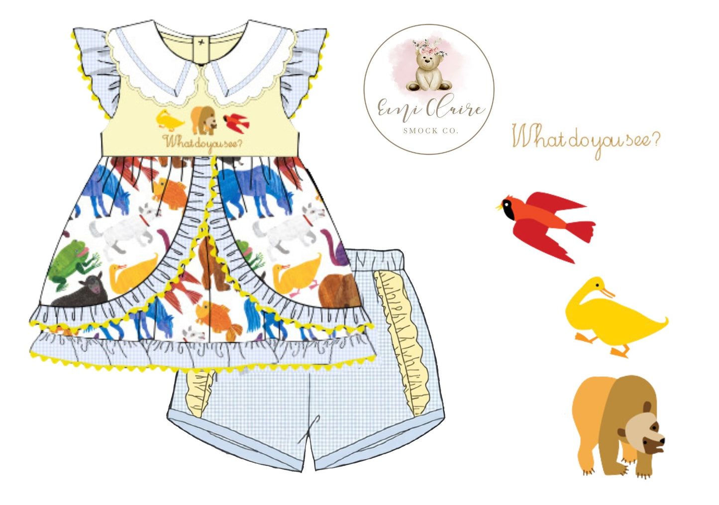PO WHAT DO YOU SEE? SHORT SET - (NOT CUSTOMIZABLE, PLEASE LEAVE BOX BLANK) ETA END OF JANUARY TO EMI CLAIRE SMOCK CO.