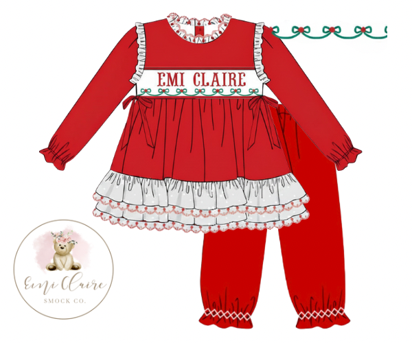 PO BOW, HO, HO NAME SMOCK PANT SET - (CUSTOMIZABLE UP TO 14 LETTERS INCLUDING SPACES) ETA NOVEMBER TO ECSC