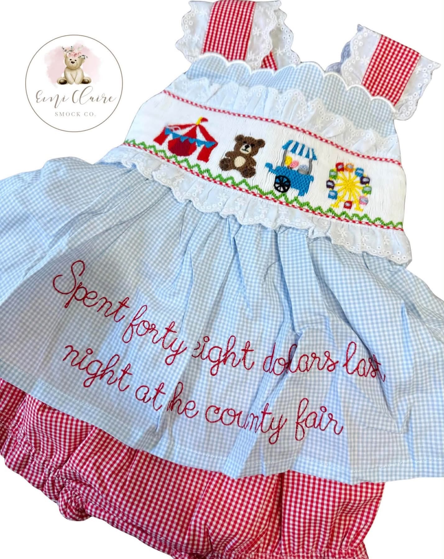 RTS SMOCKED SPENT FORTY EIGHT DOLLARS BLOOMER SET (NON-CUSTOMIZABLE, PLEASE LEAVE BOX BLANK) SHIPS IN 5 BUSINESS DAYS