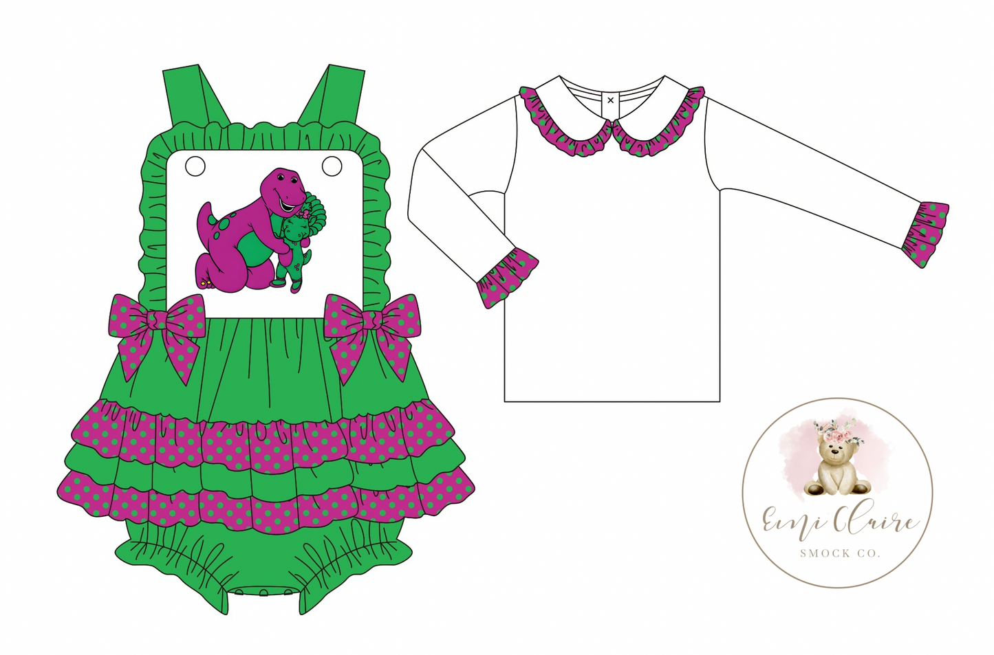 PO PURPLE AND GREEN DINO FRIENDS BUBBLE - INCLUDES UNDERSHIRT (NON-CUSTOMIZABLE, PLEASE LEAVE BOX BLANK) ETA DECEMBER TO ECSC