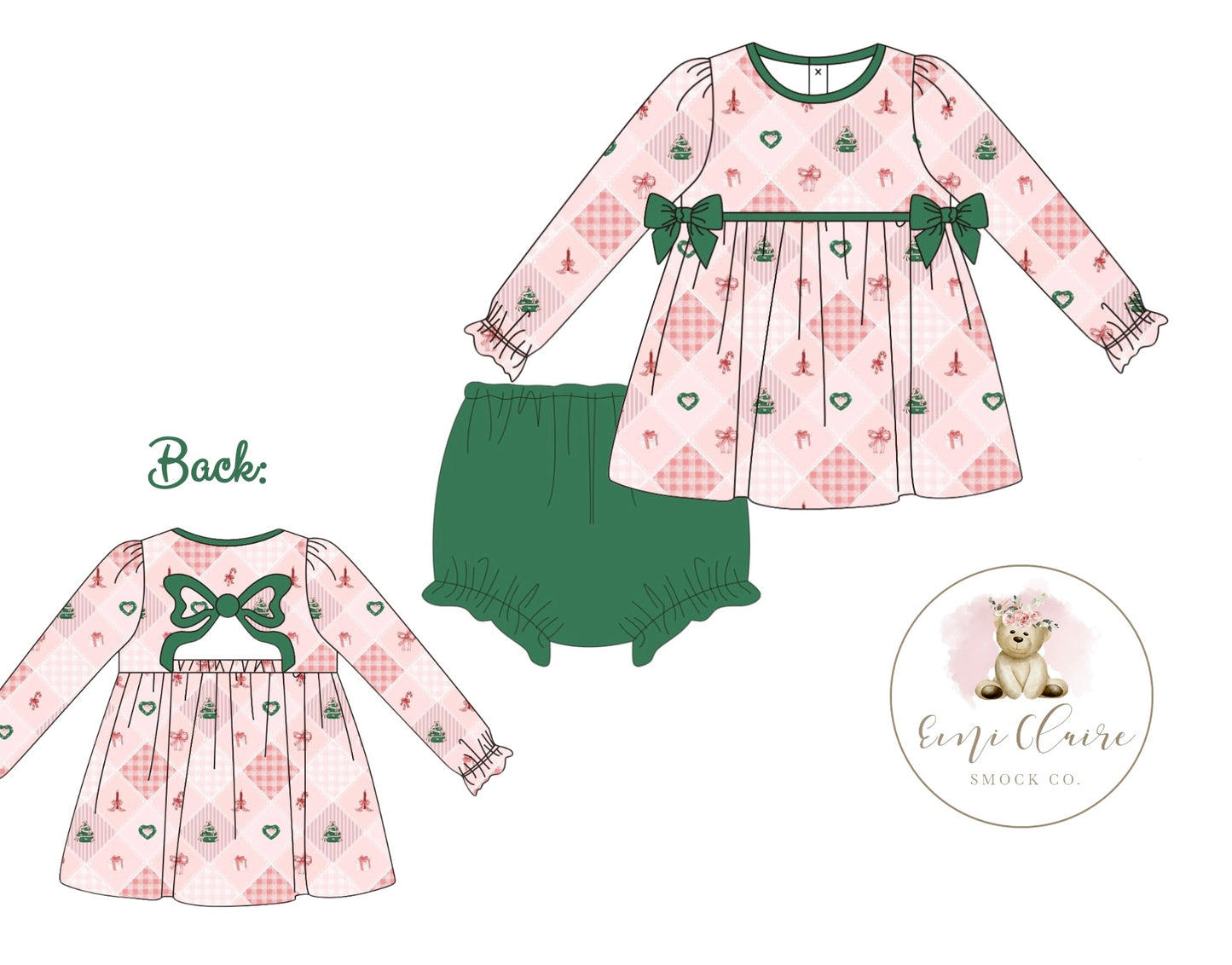 PO BOW BACK CHRISTMAS BLOOMER SET (NON-CUSTOMIZABLE, PLEASE LEAVE BOX BLANK) ETA NOVEMBER TO ECSC
