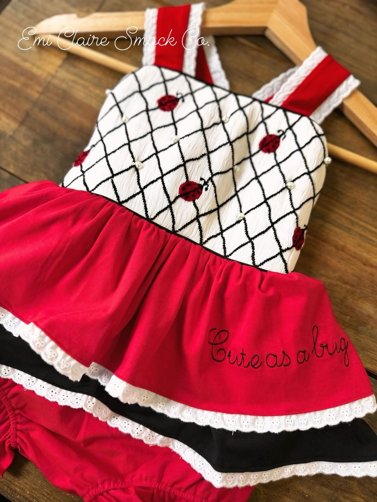 RTS SMOCKED CUTE AS A BUG BLOOMER SET (fave!!) (NON-CUSTOMIZABLE, PLEASE LEAVE BOX BLANK) SHIPS IN 5 BUSINESS DAYS
