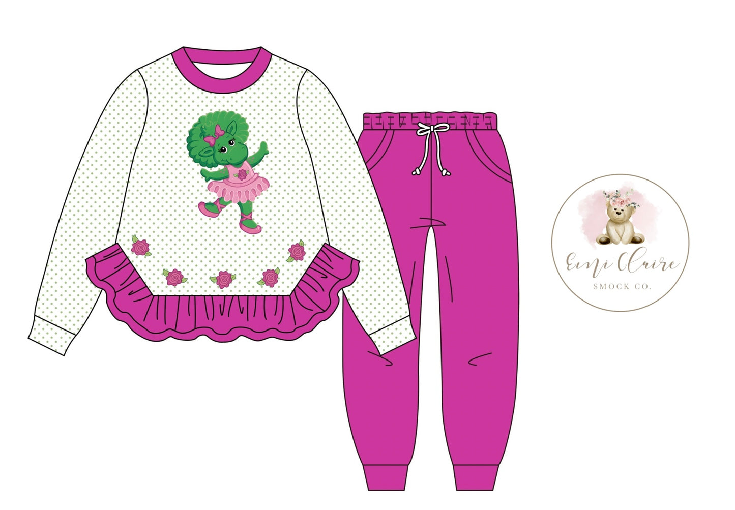 PO BALLERINA GREEN DINO JOGGER SET (NON-CUSTOMIZABLE, PLEASE LEAVE BOX BLANK) ETA NOVEMBER TO ECSC