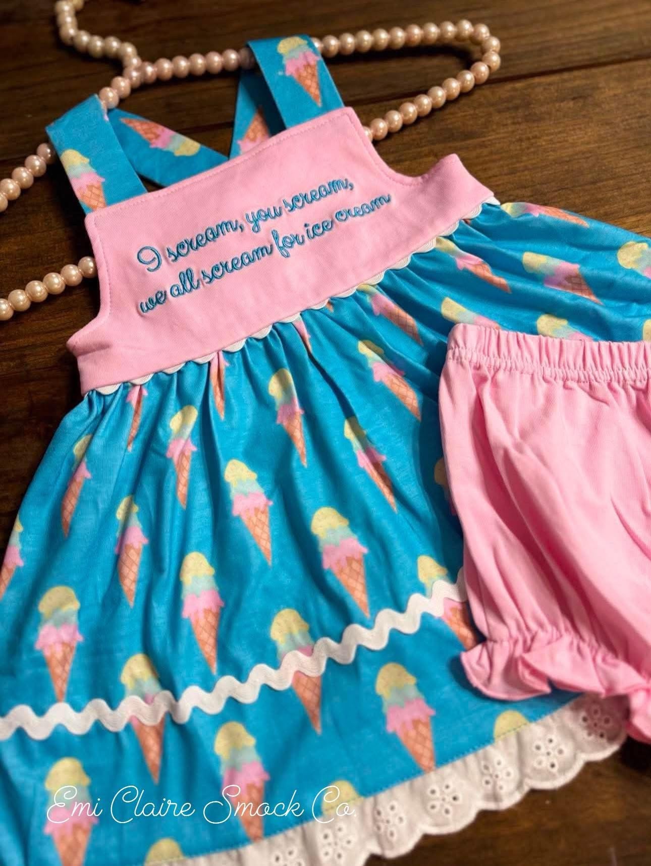 RTS I SCREAM, YOU SCREAM, WE ALL SCREAM FOR ICE CREAM BLOOMER SET (NON-CUSTOMIZABLE, PLEASE LEAVE BOX BLANK) SHIPS IN 5 BUSINESS DAYS