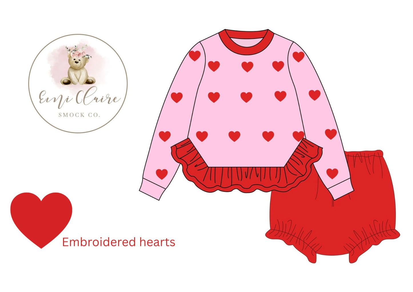 PO SWEETHEART STITCH - EMBROIDERED HEARTS BLOOMER SET (NON-CUSTOMIZABLE, PLEASE LEAVE BOX BLANK) ETA END OF DECEMBER TO ECSC