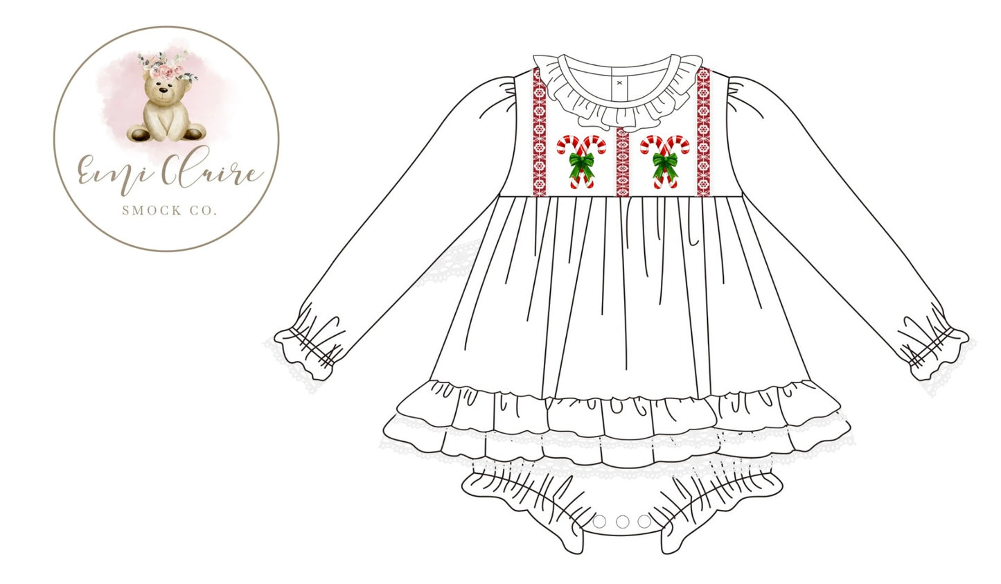 PO RIBBON AND LACE CANDY CANE SKIRTED BUBBLE (NON-CUSTOMIZABLE, PLEASE LEAVE BOX BLANK) ETA NOVEMBER TO ECSC