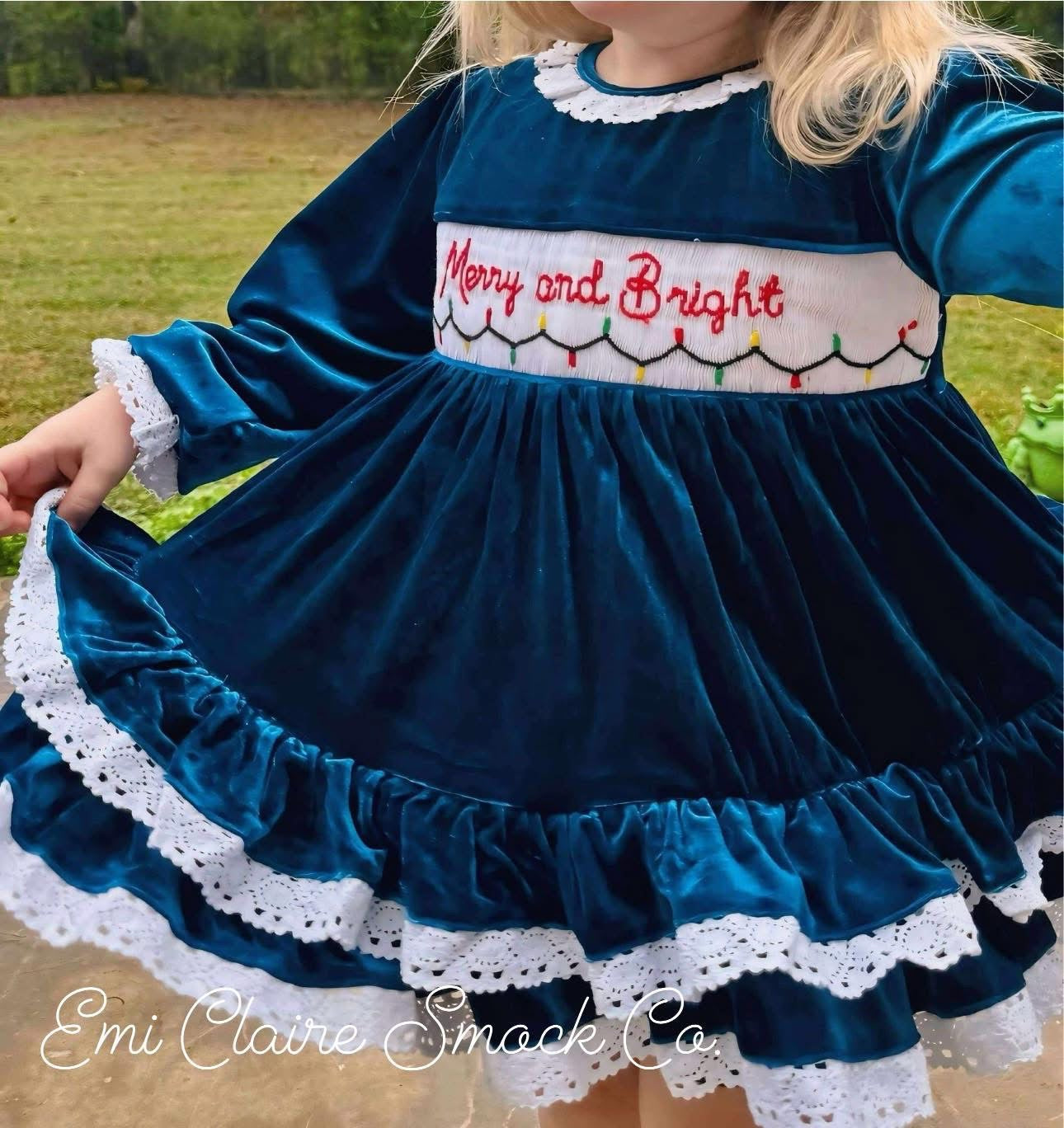 PO CURSIVE SMOCKED MERRY AND BRIGHT SHORT SET - (NON-CUSTOMIZABLE, PLEASE LEAVE BOX BLANK) ETA NOVEMBER TO ECSC