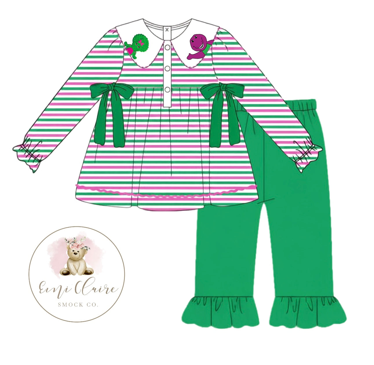 PO PEEK-A-BOO DINO FRIENDS PANT SET (NON-CUSTOMIZABLE, PLEASE LEAVE BOX BLANK) ETA JANUARY TO ECSC