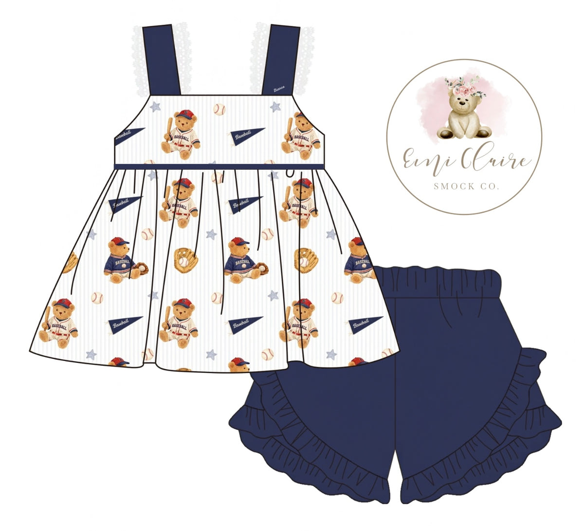 PO VINTAGE INSPIRED TEDDY BEAR BASEBALL SHORT SET (NON-CUSTOMIZABLE, PLEASE LEAVE BOX BLANK) ETA MARCH TO ECSC