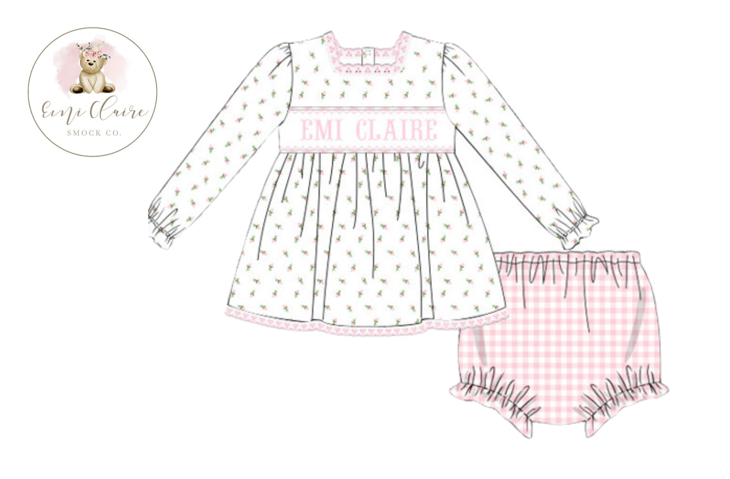 PO ROSEBUDS AND GINGHAM BLOOMER SET - (CUSTOMIZABLE UP TO 14 LETTERS INCLUDING SPACES) ETA DECEMBER TO ECSC