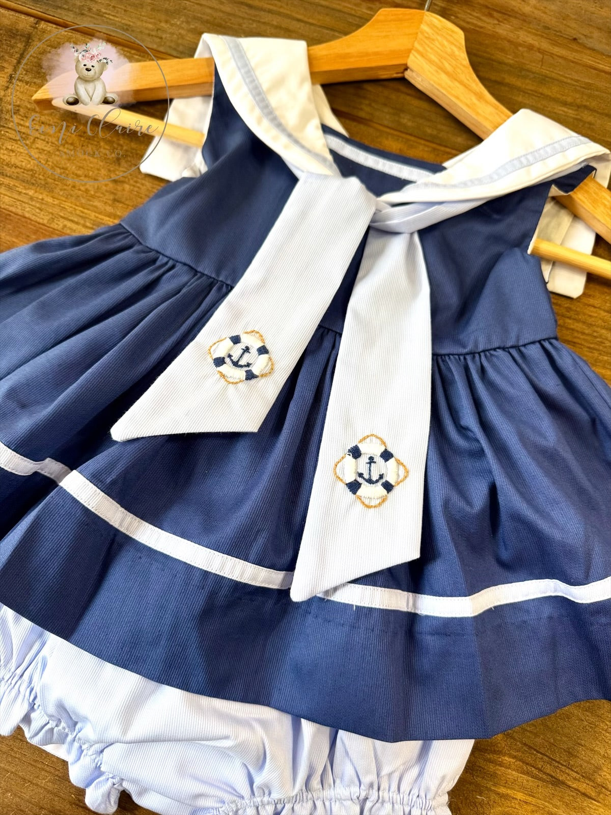 RTS HAND EMBROIDERED HEBREWS 6:19 / SAILOR BLOOMER SET (NON-CUSTOMIZABLE, PLEASE LEAVE BOX BLANK) SHIPS IN 5 BUSINESS DAYS