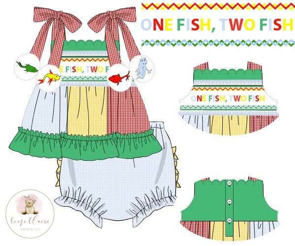PO ONE FISH, TWO FISH BLOOMER SET - (NOT CUSTOMIZABLE, PLEASE LEAVE BOX BLANK) ETA END OF JANUARY TO EMI CLAIRE SMOCK CO.