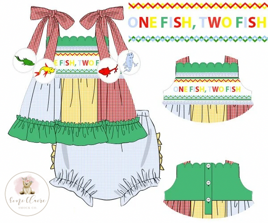 PO ONE FISH, TWO FISH BLOOMER SET - (NOT CUSTOMIZABLE, PLEASE LEAVE BOX BLANK) ETA END OF JANUARY TO EMI CLAIRE SMOCK CO.