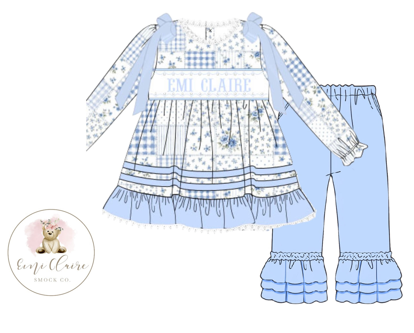 PO PATCHED IN BLUE WINTER NAME SMOCK PANT SET - (CUSTOMIZABLE UP TO 14 LETTERS INCLUDING SPACES) ETA DECEMBER TO ECSC