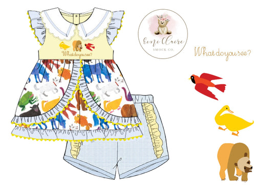 PO WHAT DO YOU SEE? SHORT SET - (NOT CUSTOMIZABLE, PLEASE LEAVE BOX BLANK) ETA END OF JANUARY TO EMI CLAIRE SMOCK CO.
