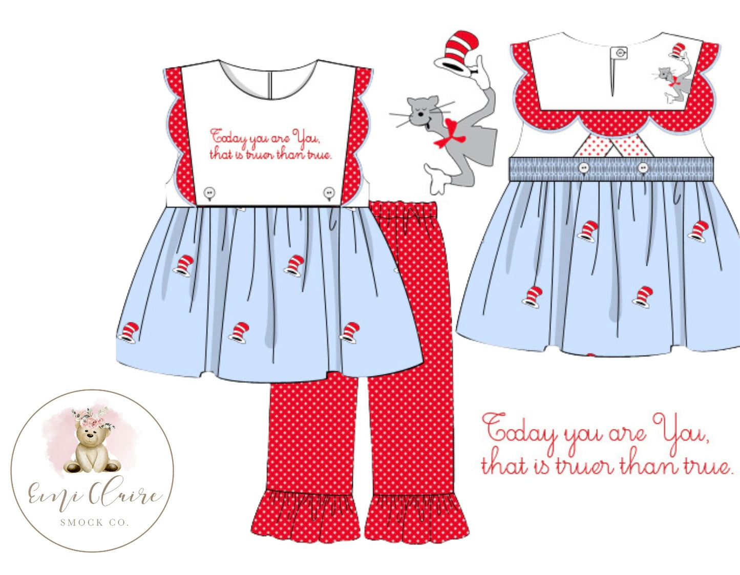 PO TODAY YOU ARE YOU SHADOW EMBROIDERY PANT SET - (NOT CUSTOMIZABLE, PLEASE LEAVE BOX BLANK) ETA END OF JANUARY TO EMI CLAIRE SMOCK CO.