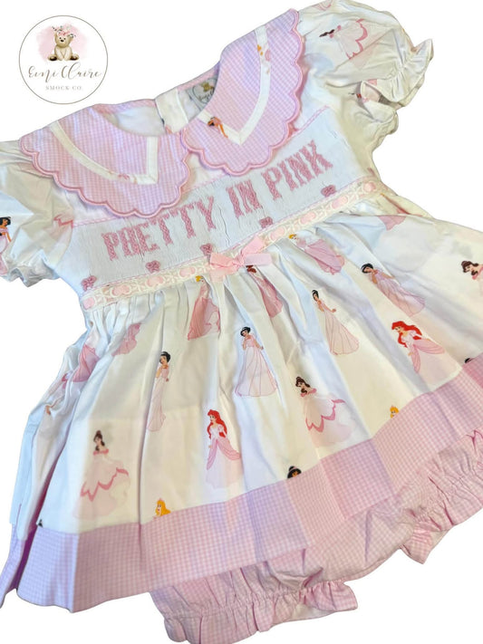 RTS HAND SMOCKED PRETTY IN PINK BLOOMER SET (NON-CUSTOMIZABLE, PLEASE LEAVE BOX BLANK) SHIPS IN 5 BUSINESS DAYS
