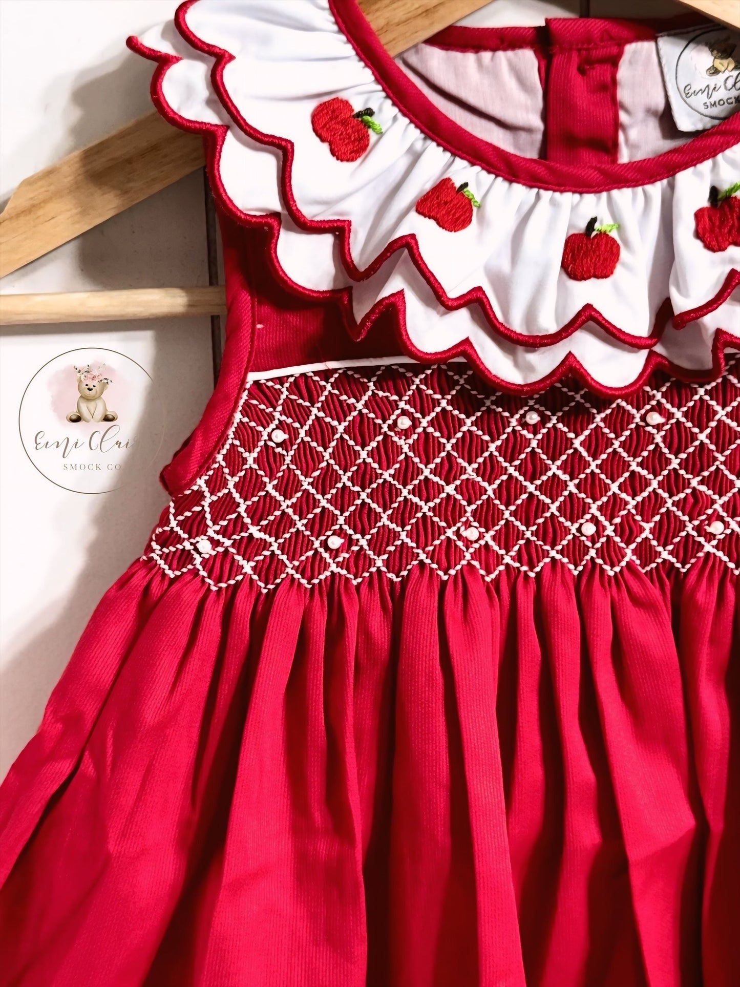 RTS B2S PEARLS AND HAND EMBROIDERED APPLES BLOOMER SET NON-CUSTOMIZABLE, (PLEASE LEAVE BOX BLANK) SHIPS IN 5 BUSINESS DAYS