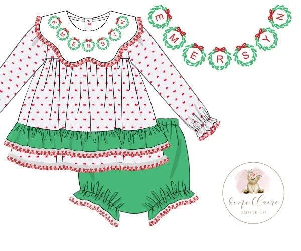 PO HAND EMBROIDERED BOW WREATH BLOOMER SET - (CUSTOMIZABLE UP TO 8 LETTERS - INCLUDING SPACES) ETA NOVEMBER TO ECSC