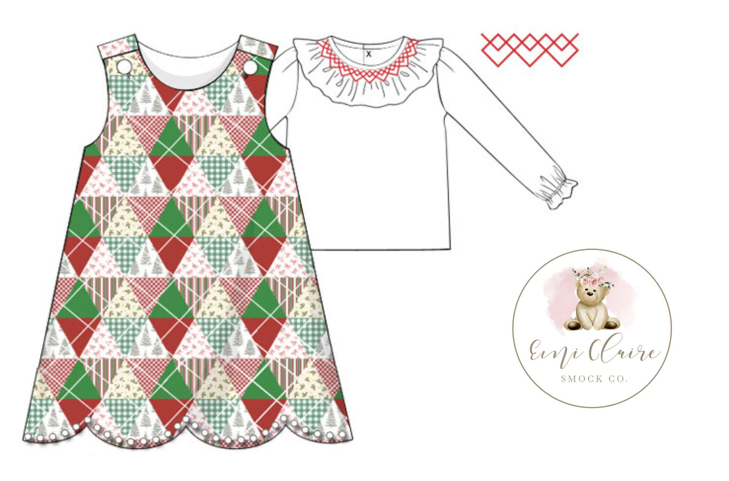 PO QUILTED EMI CLAIRE’S CHRISTMAS PATCHWORK DRESS - (NOT CUSTOMIZABLE, PLEASE LEAVE BOX BLANK) ETA NOVEMBER TO ECSC