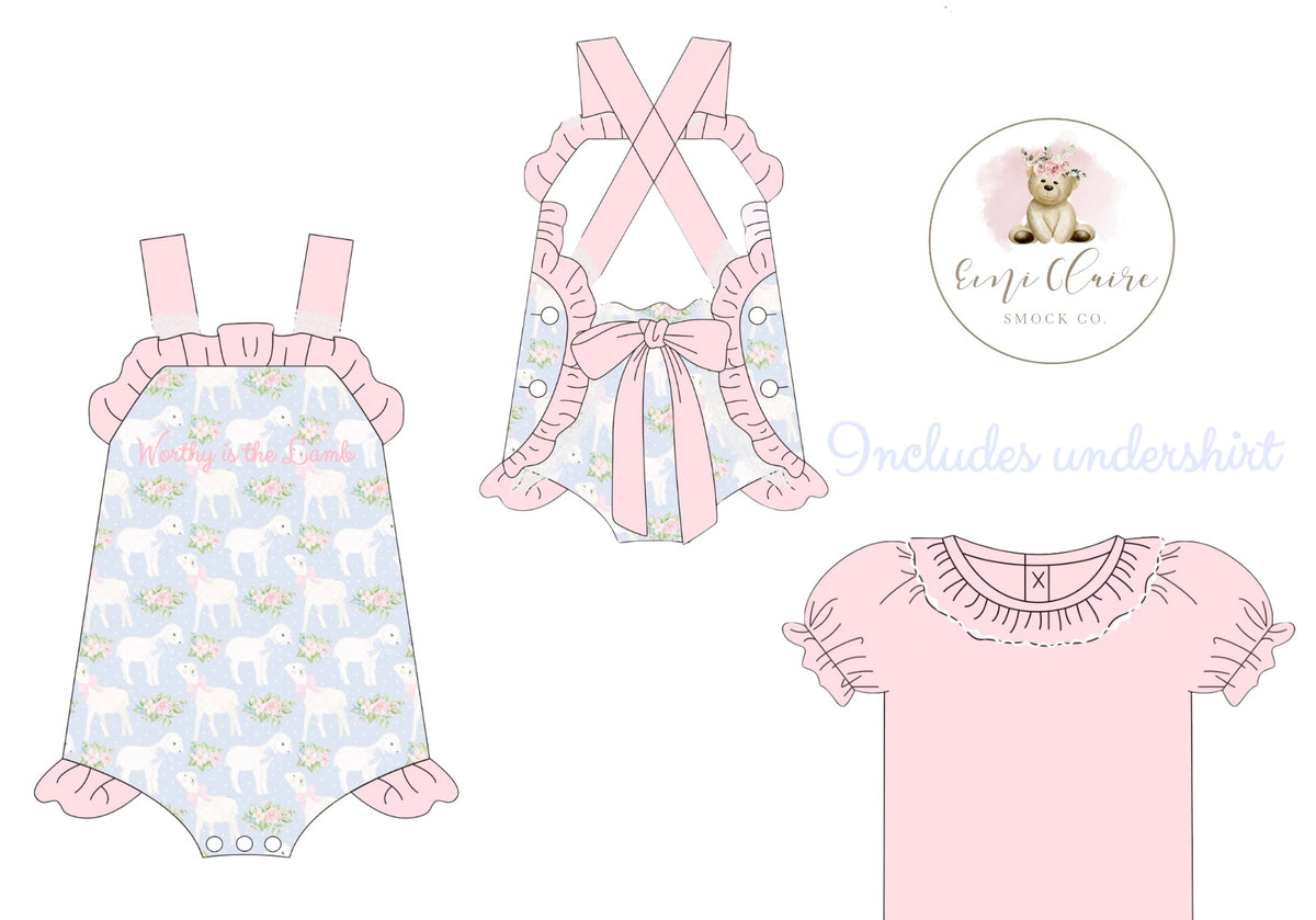 PO BUDGET FRIENDLY WORTHY IS THE LAMB SUNSUIT — includes undershirt (NON-CUSTOMIZABLE, PLEASE LEAVE BOX BLANK) ETA MARCH TO ECSC