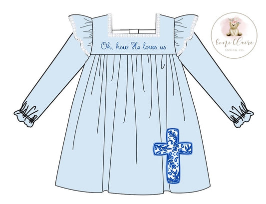 PO LONG SLEEVES OH, HOW HE LOVES US DRESS (NON-CUSTOMIZABLE, PLEASE LEAVE BOX BLANK) ETA DECEMBER TO ECSC
