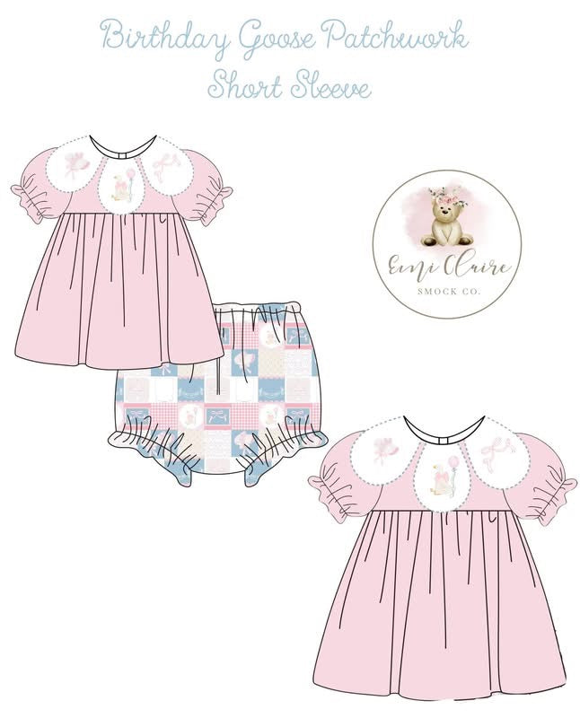 RTS BIRTHDAY GOOSE PATCHWORK BLOOMER SET (NON-CUSTOMIZABLE, PLEASE LEAVE BOX BLANK) SHIPS IN 5 BUSINESS DAYS
