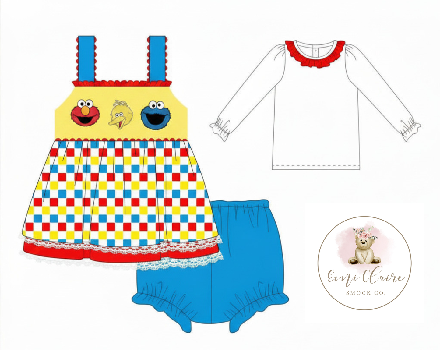 PO CHECKERED SUNNY DAYS BLOOMER SET - INCLUDES UNDERSHIRT (NON-CUSTOMIZABLE, PLEASE LEAVE BOX BLANK) ETA NOVEMBER TO ECSC