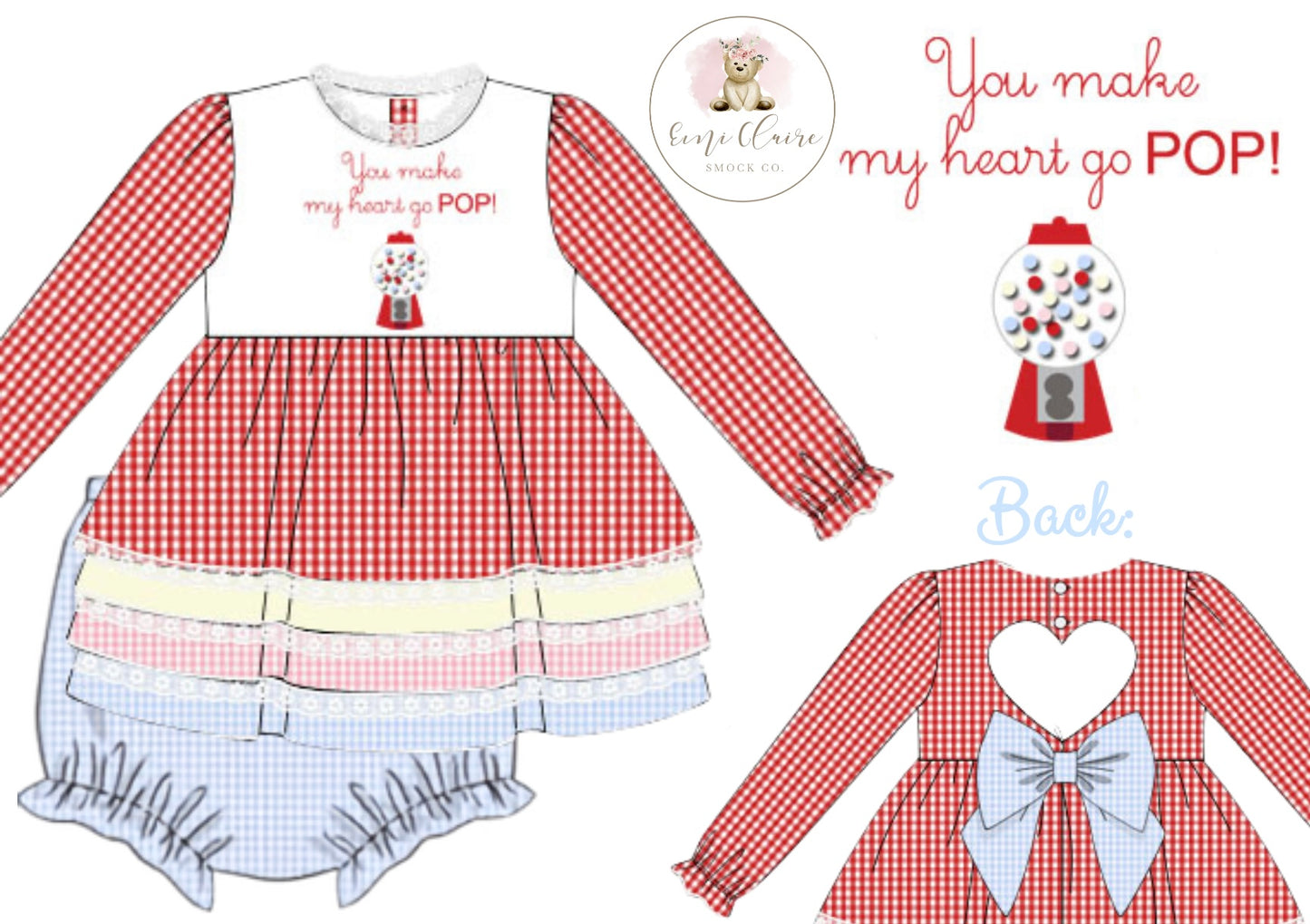 PO YOU MAKE MY HEART GO POP! BEADED AND HAND EMBROIDERED BLOOMER SET - (NOT CUSTOMIZABLE, PLEASE LEAVE BOX BLANK) ETA DECEMBER TO ECSC