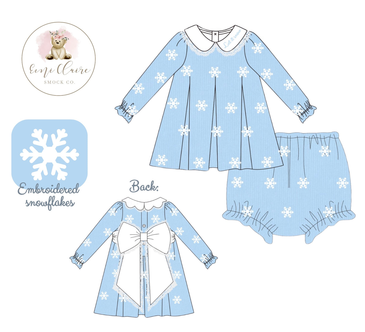 PO CORDUROY AND EMBROIDERED LET IT SNOW BLOOMER SET (NON-CUSTOMIZABLE, PLEASE LEAVE BOX BLANK) ETA NOVEMBER TO ECSC
