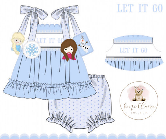 PO LET IT GO BLOOMER SET - (NOT CUSTOMIZABLE, PLEASE LEAVE BOX BLANK) ETA END OF JANUARY TO EMI CLAIRE SMOCK CO.
