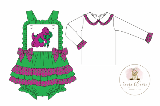 PO PURPLE AND GREEN DINO FRIENDS BUBBLE - INCLUDES UNDERSHIRT (NON-CUSTOMIZABLE, PLEASE LEAVE BOX BLANK) ETA DECEMBER TO ECSC