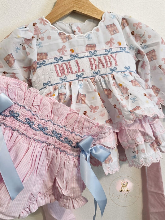 RTS SMOCKED LONG SLEEVE BUGGY BABY BLOOMER SET (NON-CUSTOMIZABLE, PLEASE LEAVE BOX BLANK) SHIPS IN 5 BUSINESS DAYS