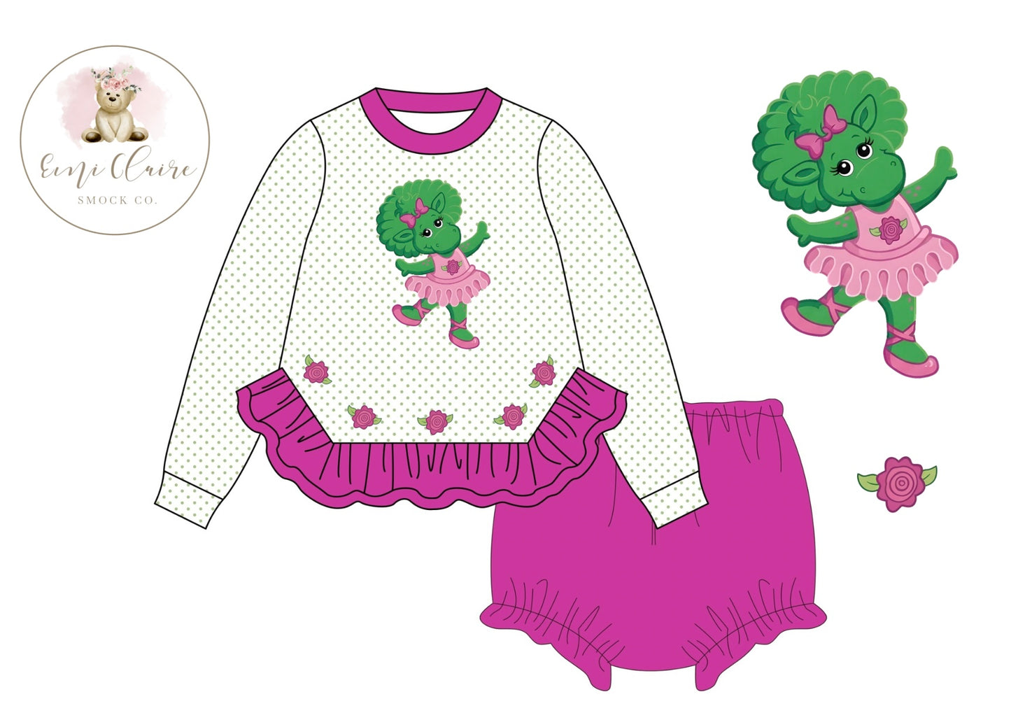 PO BALLERINA GREEN DINO BLOOMER SET (NON-CUSTOMIZABLE, PLEASE LEAVE BOX BLANK) ETA NOVEMBER TO ECSC