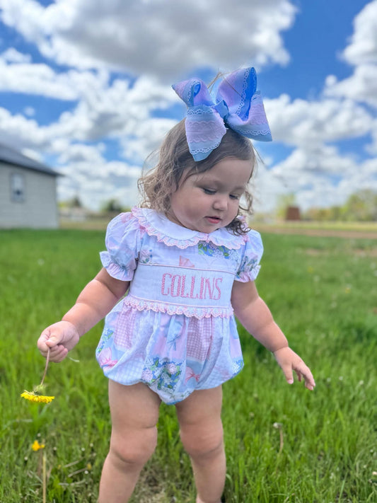 PO SPRING GM PATCHWORK SMOCKED BUBBLE - (CUSTOMIZABLE, UP TO 14 LETTERS - INCLUDING SPACES) ETA END OF JANUARY TO EMI CLAIRE SMOCK CO.