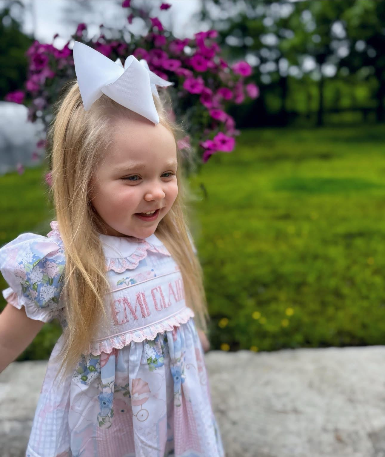 PO SPRING GM PATCHWORK SMOCKED DRESS - (CUSTOMIZABLE, UP TO 14 LETTERS - INCLUDING SPACES) ETA END OF JANUARY TO EMI CLAIRE SMOCK CO.