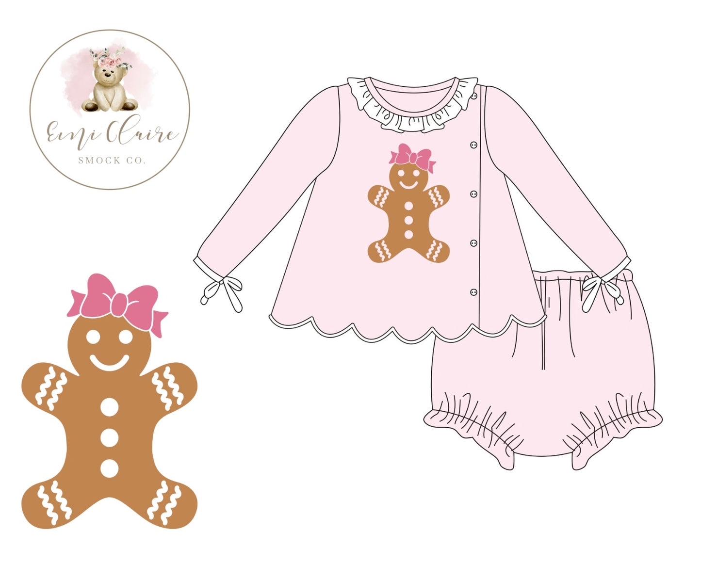 PO PINKY GINGERBREAD BLOOMER SET (NON-CUSTOMIZABLE, PLEASE LEAVE BOX BLANK) ETA NOVEMBER