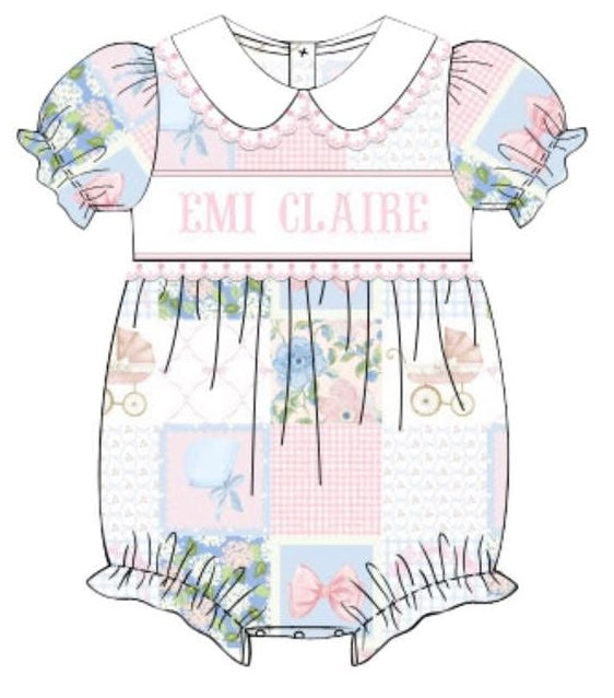 PO SPRING GM PATCHWORK SMOCKED BUBBLE - (CUSTOMIZABLE, UP TO 14 LETTERS - INCLUDING SPACES) ETA END OF JANUARY TO EMI CLAIRE SMOCK CO.