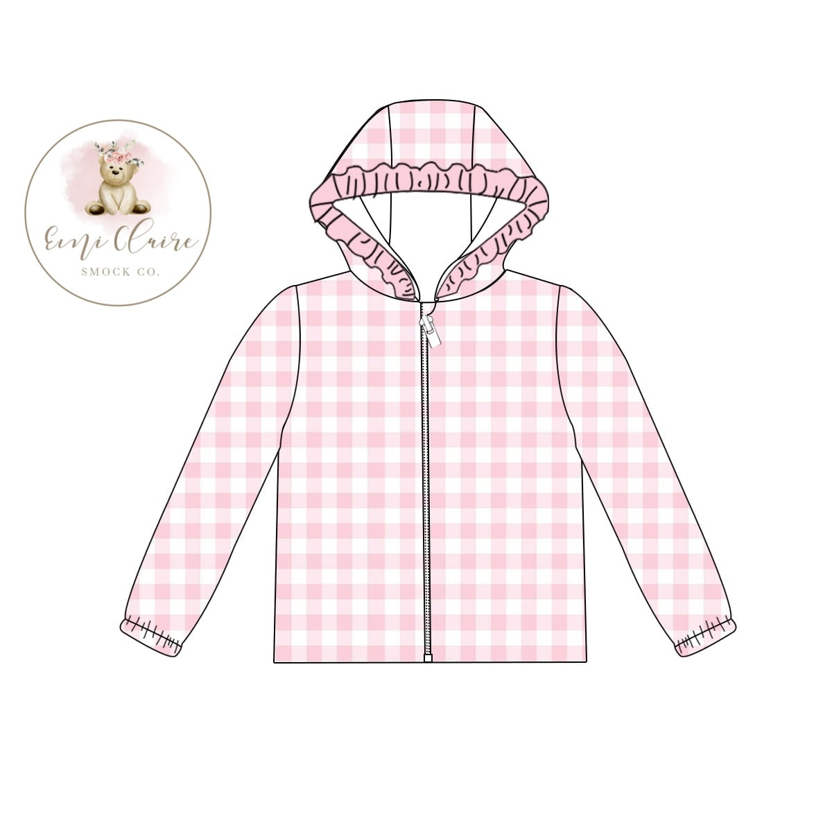 PO PINK GINGHAM FLEECE LINED RAIN JACKET (NON-CUSTOMIZABLE, PLEASE LEAVE BOX BLANK) ETA NOVEMBER TO ECSC