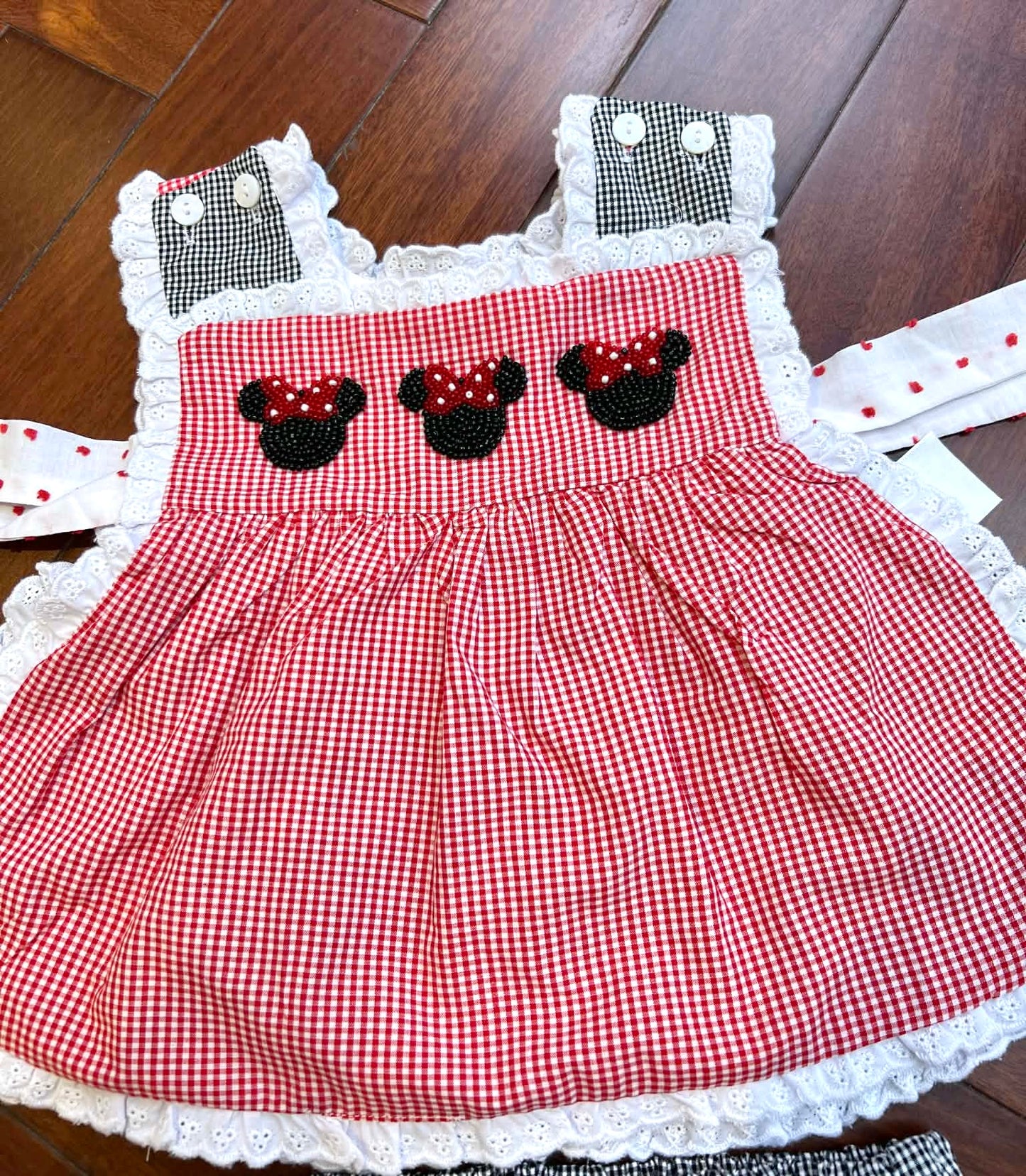 RTS BEADED MOUSE TRIO / SMOCKED BACK BLOOMER SET(NON-CUSTOMIZABLE, PLEASE LEAVE BOX BLANK) SHIPS IN 5 BUSINESS DAYS