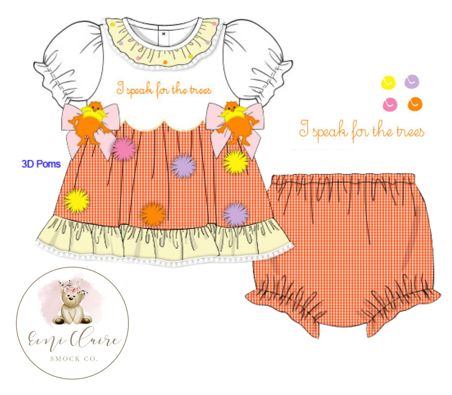 PO I SPEAK FOR THE TREES BLOOMER SET - (NOT CUSTOMIZABLE, PLEASE LEAVE BOX BLANK) ETA END OF JANUARY TO EMI CLAIRE SMOCK CO.