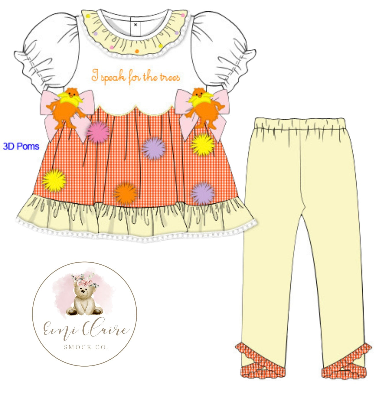 PO I SPEAK FOR THE TREES PANT SET - (NOT CUSTOMIZABLE, PLEASE LEAVE BOX BLANK) ETA END OF JANUARY TO EMI CLAIRE SMOCK CO.