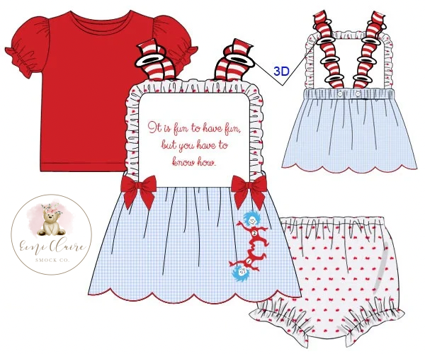 PO IT’S FUN TO HAVE FUN BLOOMER SET 3 PC SET / INCLUDES UNDERSHIRT - (NOT CUSTOMIZABLE, PLEASE LEAVE BOX BLANK) ETA END OF JANUARY TO EMI CLAIRE SMOCK CO.