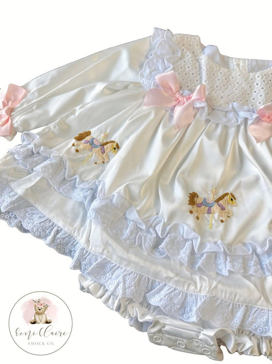 RTS SATIN HEIRLOOM CAROUSEL BUBBLE LONG SLEEVE NON-CUSTOMIZABLE, (PLEASE LEAVE BOX BLANK) SHIPS IN 5 BUSINESS DAYS