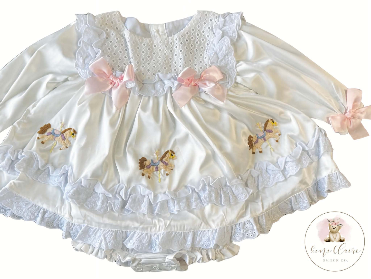 RTS SATIN HEIRLOOM CAROUSEL BUBBLE LONG SLEEVE NON-CUSTOMIZABLE, (PLEASE LEAVE BOX BLANK) SHIPS IN 5 BUSINESS DAYS